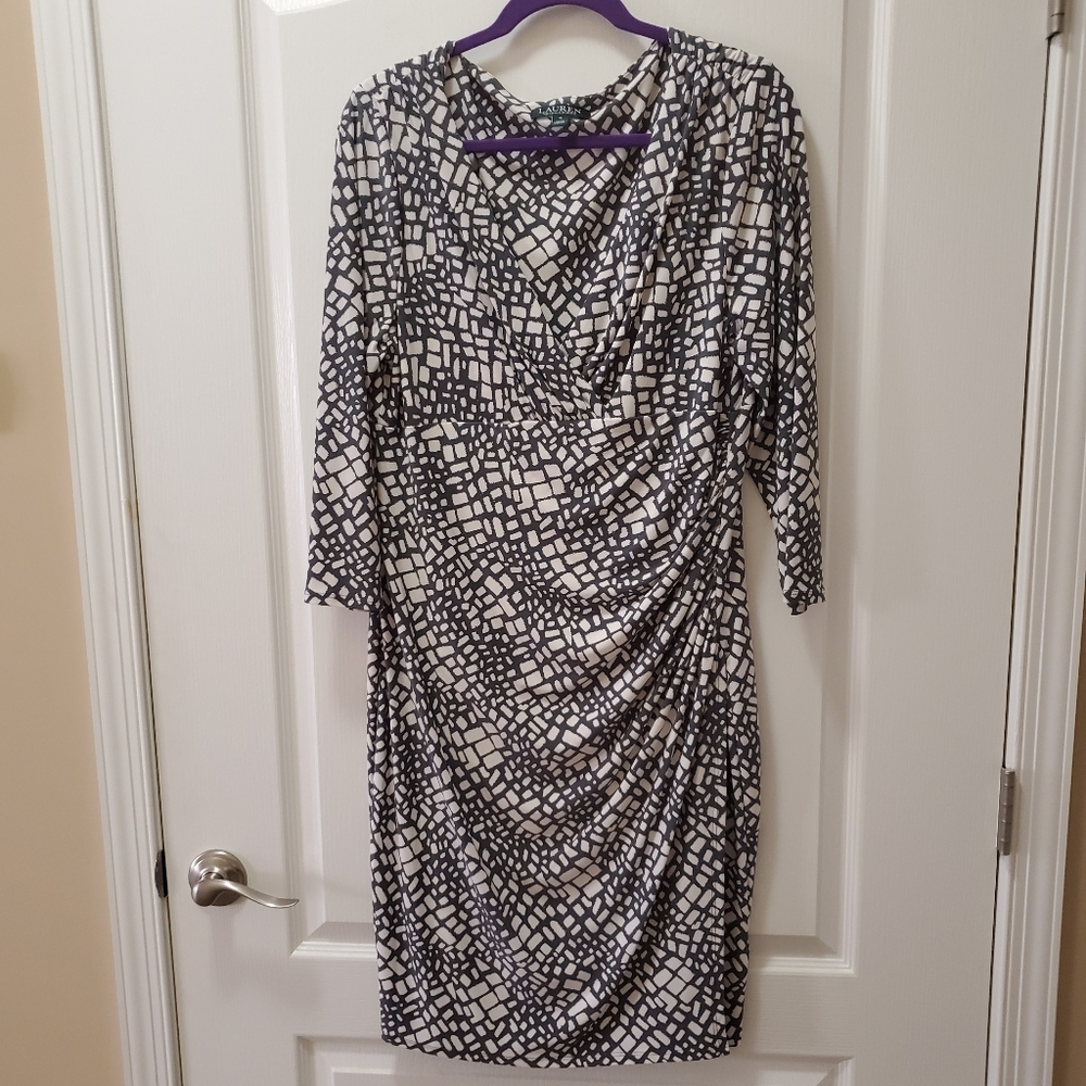 Ralph Lauren  sexy v neck grey and white dress